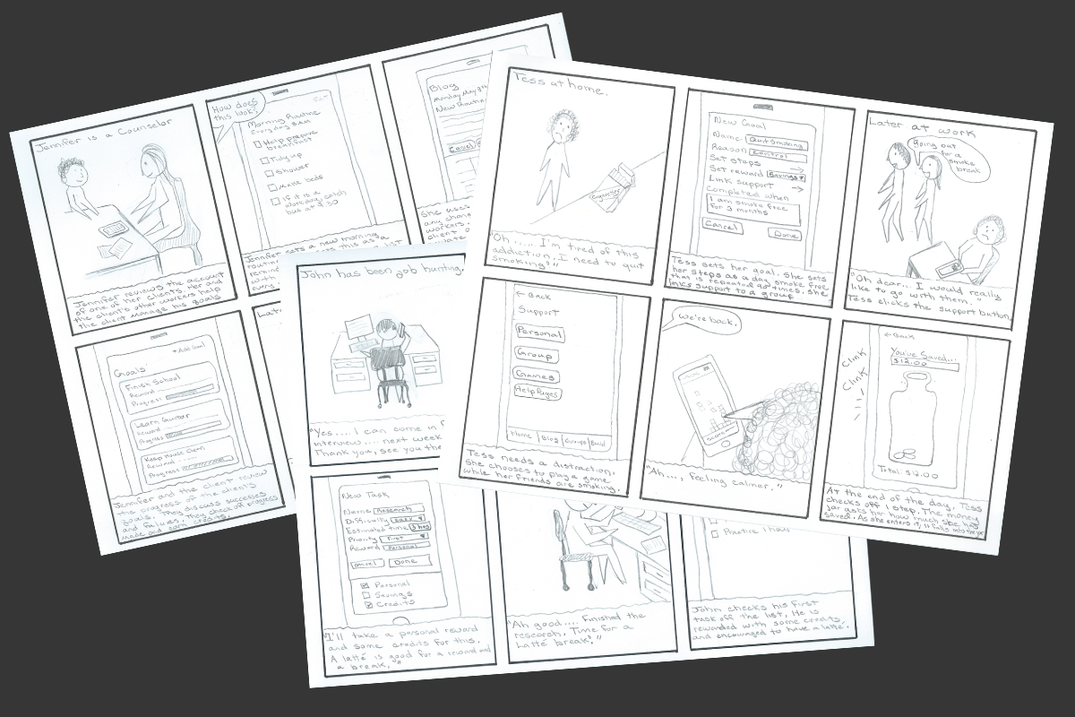 Persona storyboards for My Goals application.