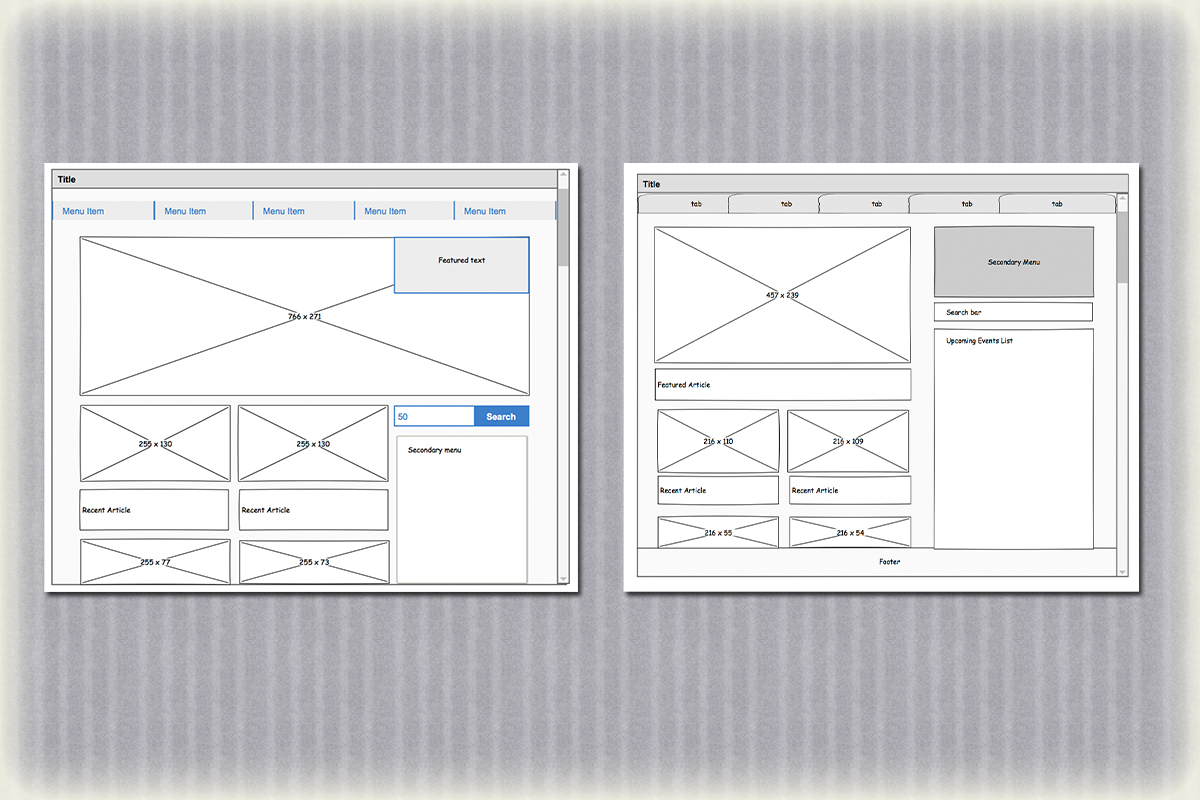 Wireframe concepts developed for The Edge Magazine.